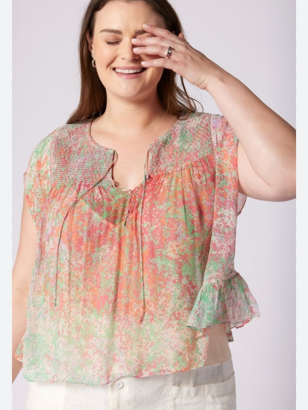 JOIE Short Sleeve‎ Flouncy Silk Top